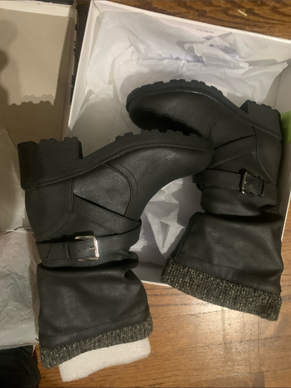Dolce Vita Girls' Black Buckle Ankle Boots with Knit Cuff